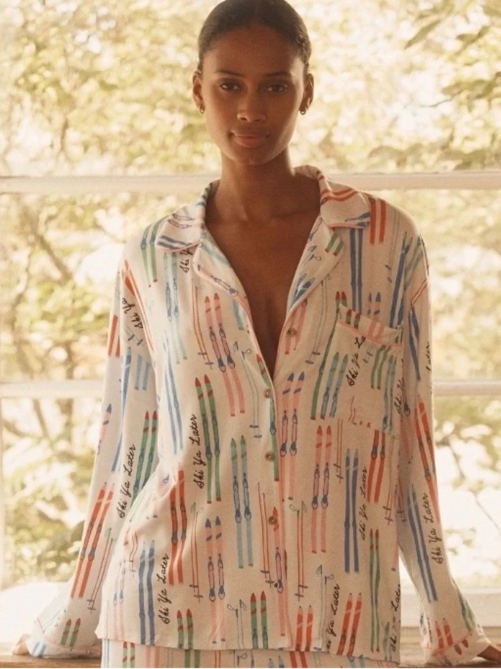 Anthropologie x LyreBird Briar Blue Long-Sleeve Pajama Shirt Size Small NWT